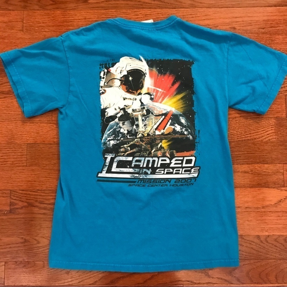 MENS BLUE SPACE CAMP SHIRT ROCKET ASTRONOMY SOUVENIR